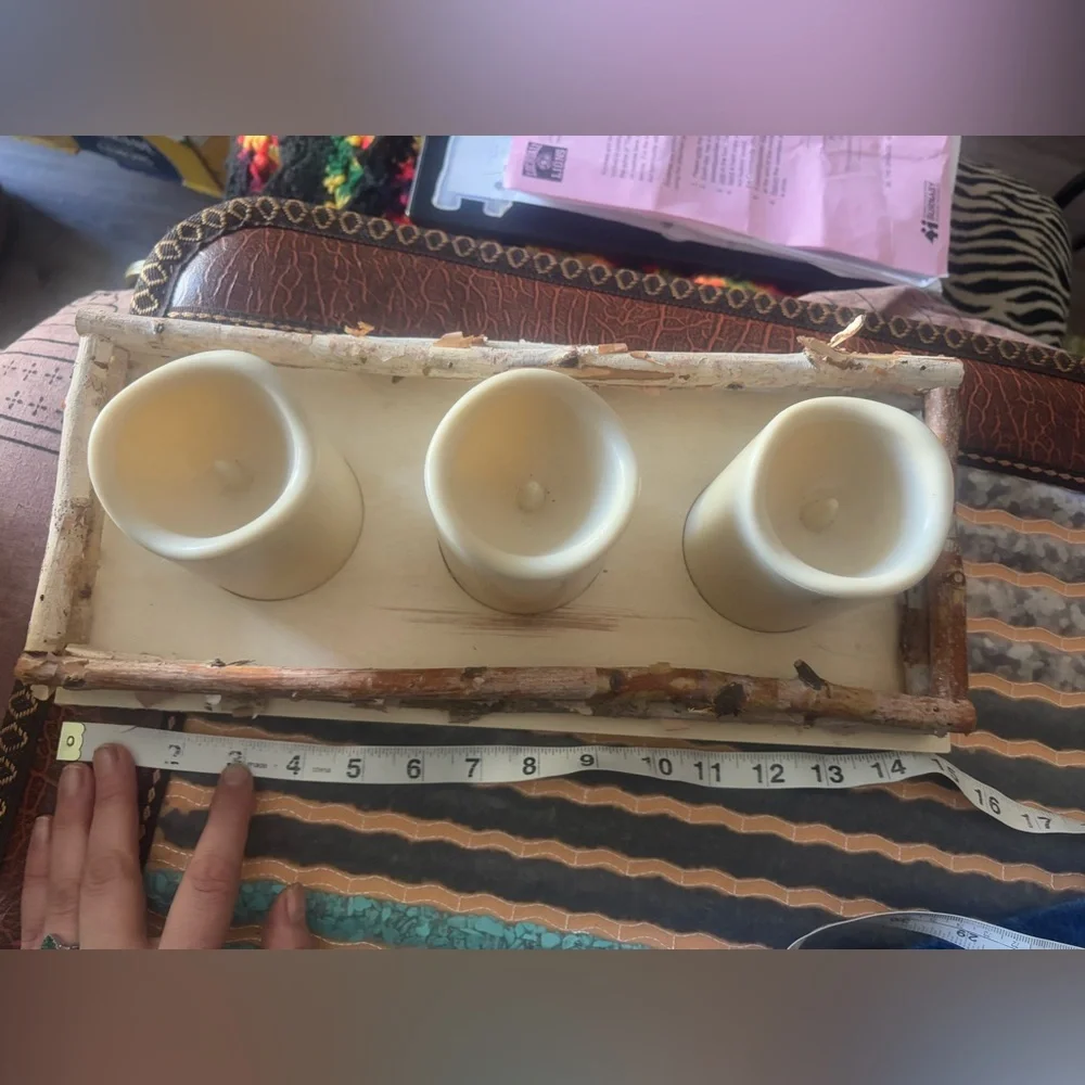 RUSTIC Cabin Wooden 3 Wick-less Battery Operated Candle Holder Decor Warm Yellow